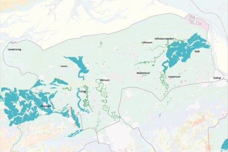 Geomorfologische kaart W&W (1;125.000) -Hunze en Fivelboezem, kwelderruggen langs oevers-01-01